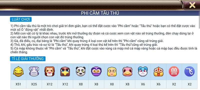 luật chơi game quay thú tdtc