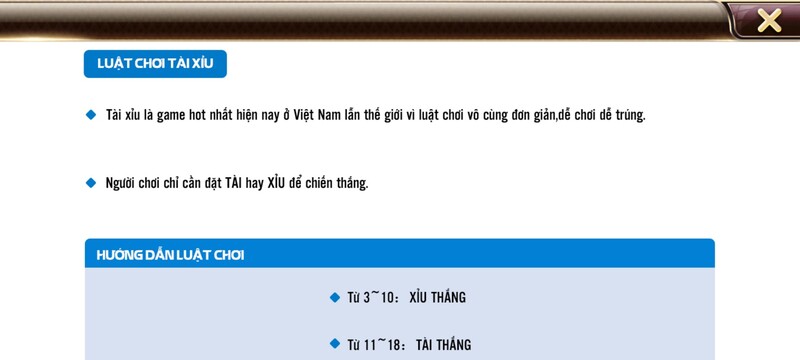 luật chơi game tài xỉu tdtc