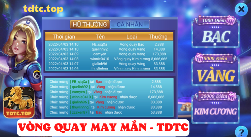 cách quay vòng thưởng tdtc