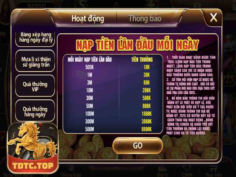 Tận dụng khuyến mãi nạp lần đầu tại TDTC Game