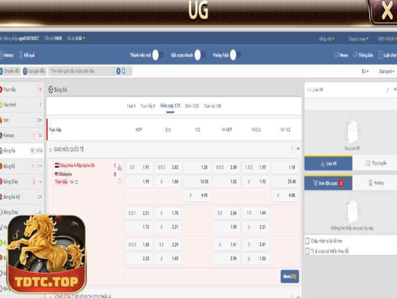 New UG Sport - Cá cược thể thao đẳng cấp tại TDTC